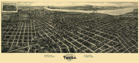 Tulsa Oklahoma - Fowler 1918 Black Ornate Wood Framed Art Print with Double Matting by Fowler