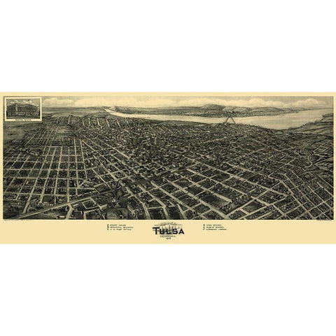 Tulsa Oklahoma - Fowler 1918 Gold Ornate Wood Framed Art Print with Double Matting by Fowler