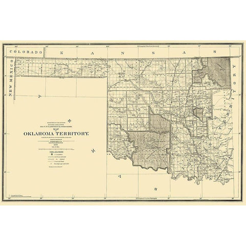 Oklahoma Arapahoe Territory - 1894 Black Modern Wood Framed Art Print with Double Matting by King