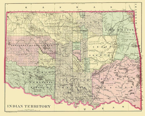 Oklahoma Indian Territory - Bradley 1887 Black Ornate Wood Framed Art Print with Double Matting by Bradley