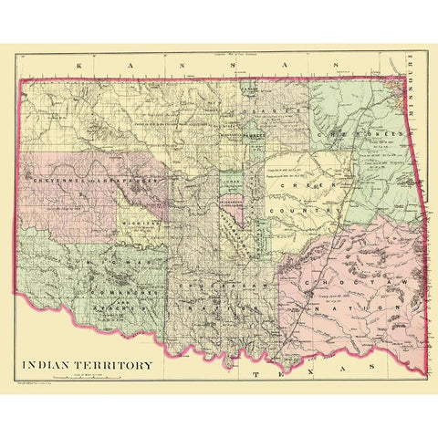 Oklahoma Indian Territory - Bradley 1887 Black Modern Wood Framed Art Print by Bradley
