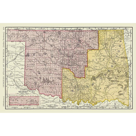 Oklahoma Indian Territory - Rand McNally 1897 Gold Ornate Wood Framed Art Print with Double Matting by Rand McNally