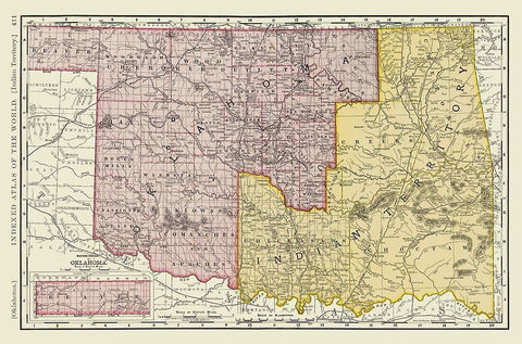 Oklahoma Indian Territory - Rand McNally 1897 Black Ornate Wood Framed Art Print with Double Matting by Rand McNally