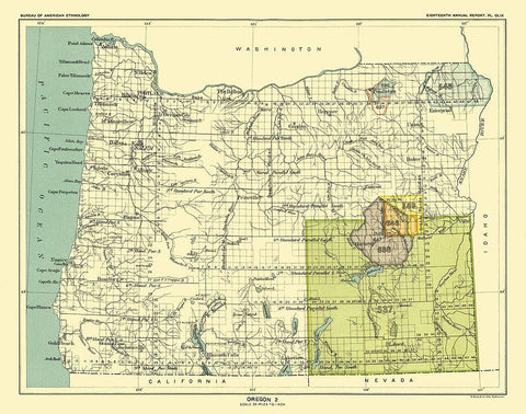 Oregon - Grande Ronde - Hoen 1896 Black Ornate Wood Framed Art Print with Double Matting by Hoen