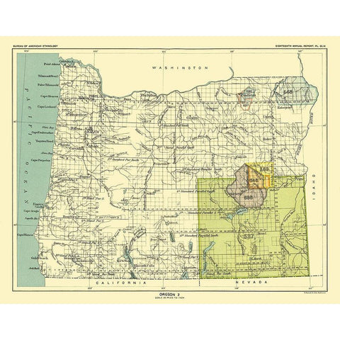 Oregon - Grande Ronde - Hoen 1896 Gold Ornate Wood Framed Art Print with Double Matting by Hoen