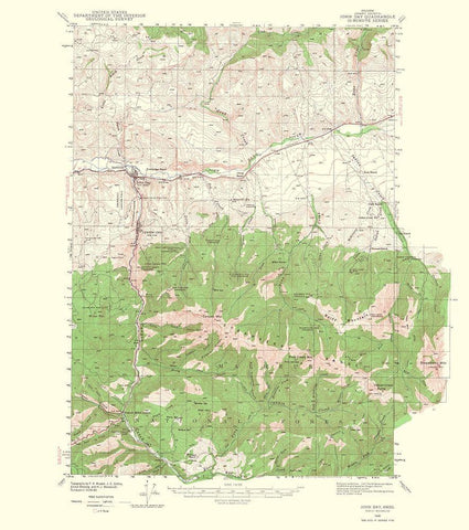 John Day Oregon Quad - USGS 1967 Black Ornate Wood Framed Art Print with Double Matting by USGS