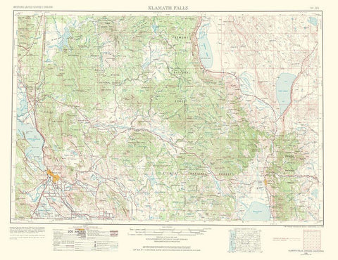 Klamath Falls Oregon California Quad - USGS 1968 Black Ornate Wood Framed Art Print with Double Matting by USGS