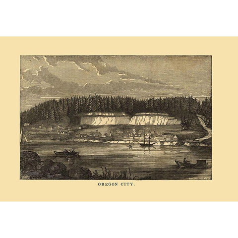 Oregon City Oregon - Richardson 1850 Gold Ornate Wood Framed Art Print with Double Matting by Richardson