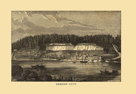 Oregon City Oregon - Richardson 1850 Black Ornate Wood Framed Art Print with Double Matting by Richardson