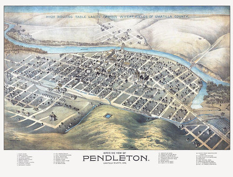Pendleton Oregon - Dakin 1890 Black Ornate Wood Framed Art Print with Double Matting by Dakin