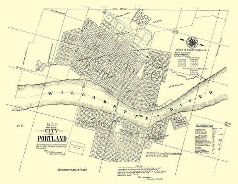 Portland Oregon Landowner - Burrage 1866 Black Ornate Wood Framed Art Print with Double Matting by Burrage