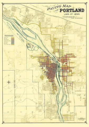 Portland Oregon Paving - Schmidt 1894 White Modern Wood Framed Art Print with Double Matting by Schmidt