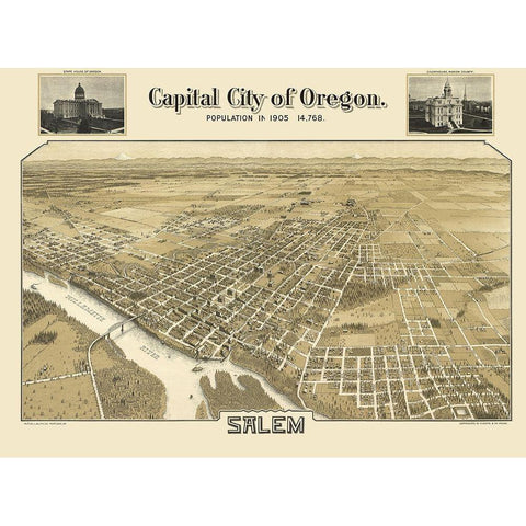 Salem Oregon - Koppe 1905 White Modern Wood Framed Art Print by Koppe