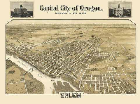 Salem Oregon - Koppe 1905 Black Ornate Wood Framed Art Print with Double Matting by Koppe