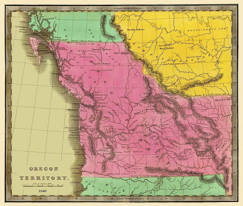 Oregon Territory - Greenleaf 1840 Black Ornate Wood Framed Art Print with Double Matting by Greenleaf