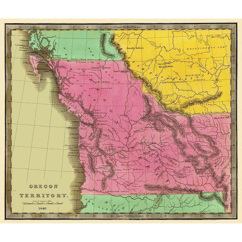 Oregon Territory - Greenleaf 1840 Black Modern Wood Framed Art Print by Greenleaf