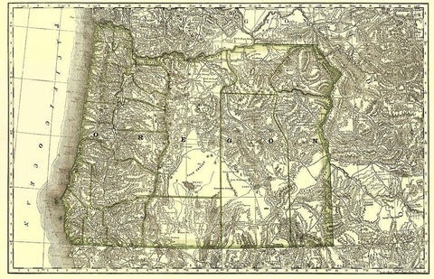 Oregon - Rand McNally 1876 Black Ornate Wood Framed Art Print with Double Matting by Rand McNally