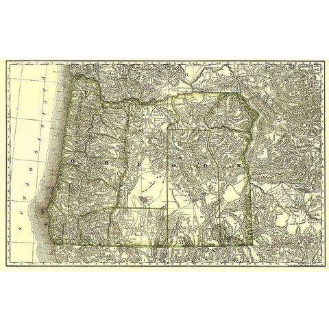 Oregon - Rand McNally 1876 Black Modern Wood Framed Art Print by Rand McNally