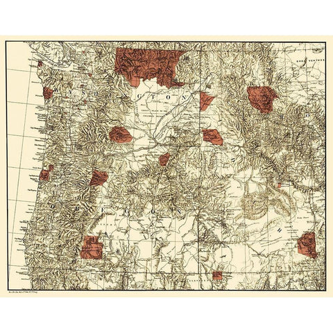Oregon, Washington with Indian Reservations - 1881 Black Modern Wood Framed Art Print with Double Matting by Unknown