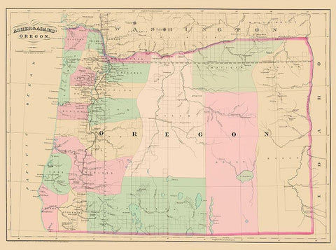 Oregon - Asher and Adams 1874 White Modern Wood Framed Art Print with Double Matting by Asher