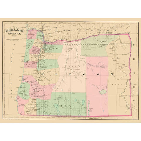 Oregon - Asher and Adams 1874 White Modern Wood Framed Art Print by Asher