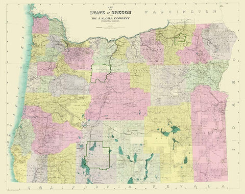 Oregon - Gill 1911 White Modern Wood Framed Art Print with Double Matting by Gill