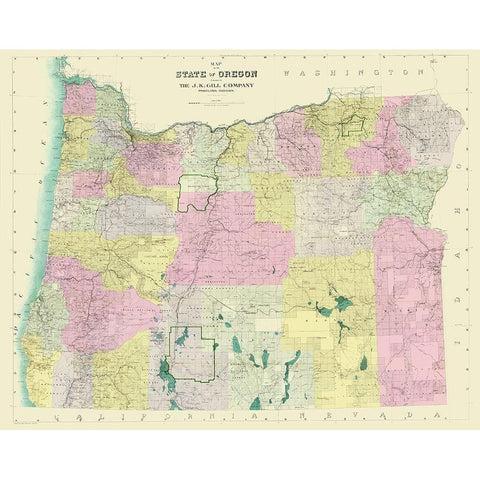 Oregon - Gill 1911 Black Modern Wood Framed Art Print by Gill