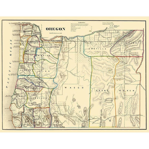 Oregon - USGLO 1866 Gold Ornate Wood Framed Art Print with Double Matting by USGLO