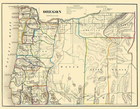 Oregon - USGLO 1866 Black Ornate Wood Framed Art Print with Double Matting by USGLO
