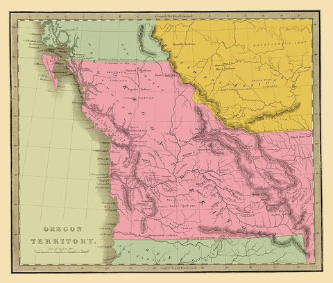 Oregon Territory - Battleboro 1840 Black Ornate Wood Framed Art Print with Double Matting by Battleboro