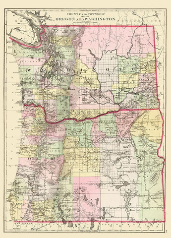 Oregon, Washington - Bradley 1887 White Modern Wood Framed Art Print with Double Matting by Bradley