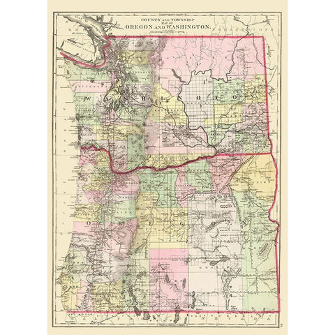 Oregon, Washington - Bradley 1887 Gold Ornate Wood Framed Art Print with Double Matting by Bradley