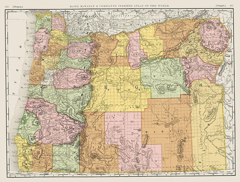 Oregon - Rand McNally 1898 Black Ornate Wood Framed Art Print with Double Matting by Rand McNally