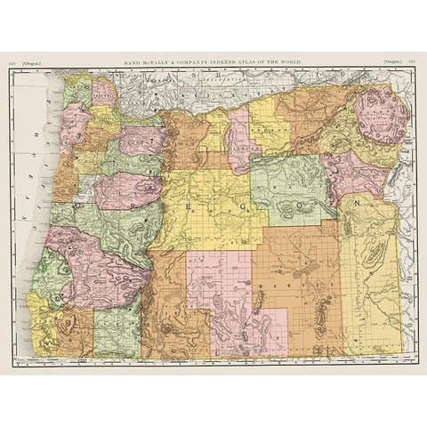 Oregon - Rand McNally 1898 Gold Ornate Wood Framed Art Print with Double Matting by Rand McNally