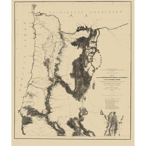 Proposed Railroad Routes, Oregon - War Dept 1855 Gold Ornate Wood Framed Art Print with Double Matting by War Dept