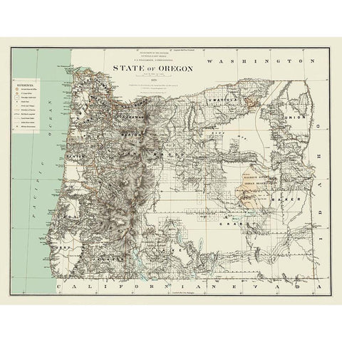 Oregon - Bien 1879 Gold Ornate Wood Framed Art Print with Double Matting by Bien