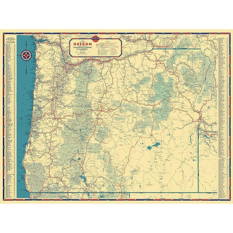 Oregon - Gousha 1935 Gold Ornate Wood Framed Art Print with Double Matting by Gousha