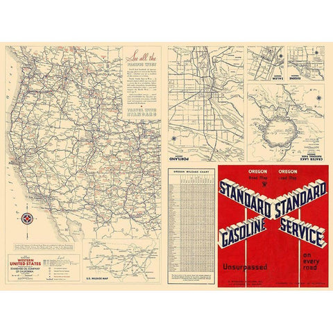 Western United States - Gousha 1935 Black Modern Wood Framed Art Print by Gousha