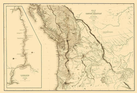 Oregon Territory - US Exploring Expedition 1841 Black Ornate Wood Framed Art Print with Double Matting by US Exploring Expedition