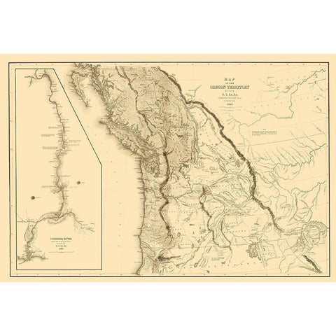 Oregon Territory - US Exploring Expedition 1841 Black Modern Wood Framed Art Print by US Exploring Expedition