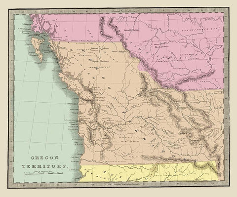 Oregon Territory - Illman 1833 Black Ornate Wood Framed Art Print with Double Matting by Illman