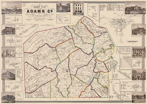 Adams Pennsylvania Landowner - Hopkins 1857 White Modern Wood Framed Art Print with Double Matting by Hopkins