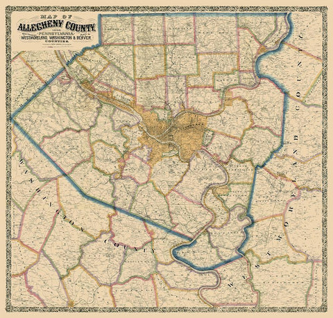 Alleghany County Pennsylvania - Krebs 1890 Black Ornate Wood Framed Art Print with Double Matting by Krebs