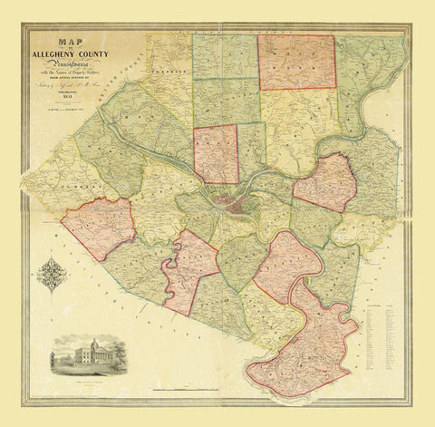 Alleghany County Pennsylvania - McRea 1851 Black Ornate Wood Framed Art Print with Double Matting by McRea