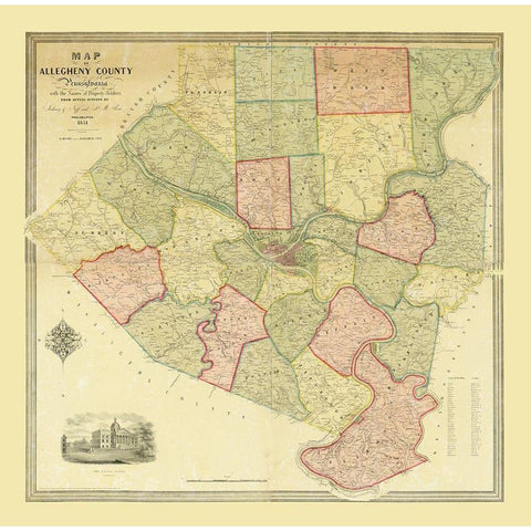 Alleghany County Pennsylvania - McRea 1851 Black Modern Wood Framed Art Print by McRea