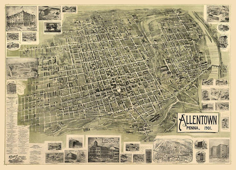 Allentown Pennsylvania -Alsop 1901 Black Ornate Wood Framed Art Print with Double Matting by Alsop