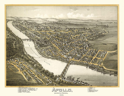 Apollo Pennsylvania - Moyer 1896 Black Ornate Wood Framed Art Print with Double Matting by Moyer