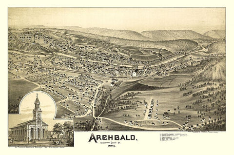 Archbald Pennsylvania - Moyer 1892 Black Ornate Wood Framed Art Print with Double Matting by Moyer