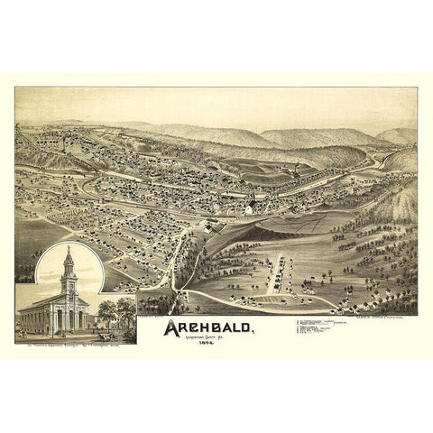 Archbald Pennsylvania - Moyer 1892 Black Modern Wood Framed Art Print with Double Matting by Moyer