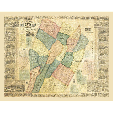 Bedford County Pennsylvania - Walker 1861 White Modern Wood Framed Art Print by Walker